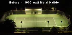 Private single court before using 1000w halide tennis lighting